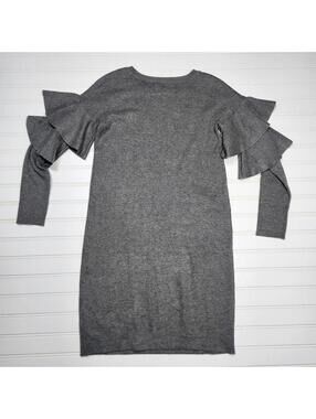 Romeo & Juliet Couture Women's Gray Long Sleeve Knit Dress Ruffle Sleeve Size S